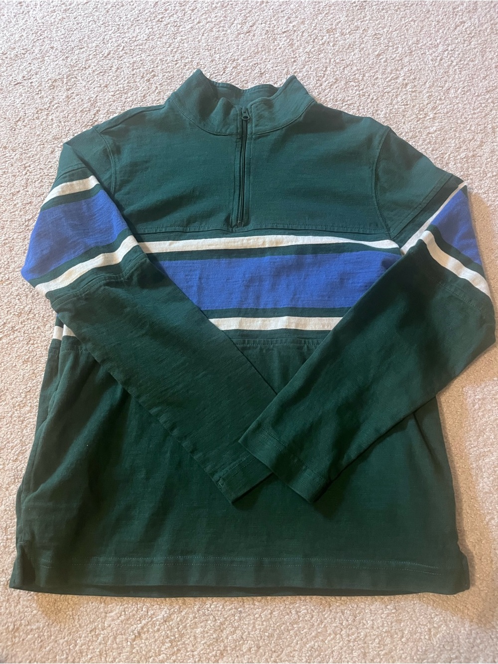 Hanna Andersson Boys Dark Green Half-Zip Stripe Rugby